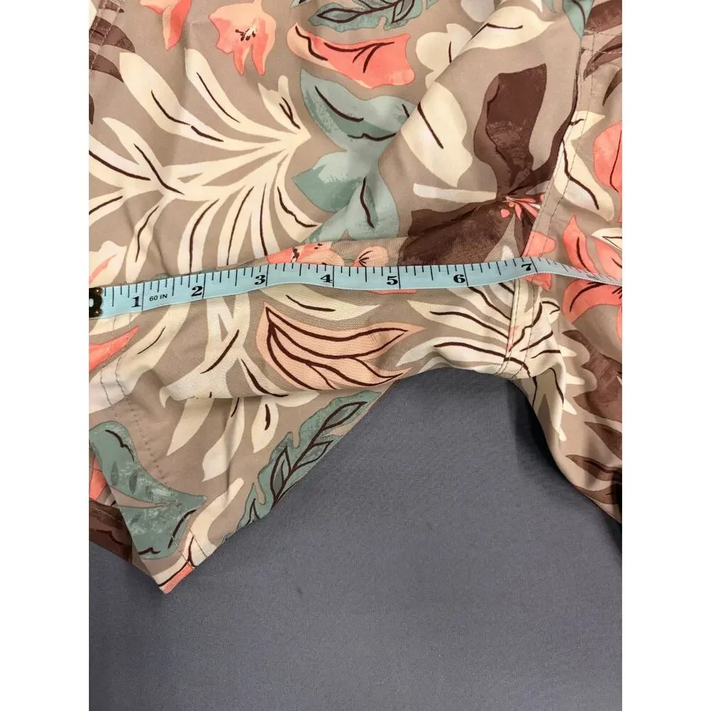 MENS OLD NAVY SWIM TRUNKS Shorts Draw String lined Tan Flowers Hawaiian SMALL